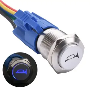 Best price 16mm blue green red yellow white orange trumpet aluminum stainless steel push switch with connector plug
