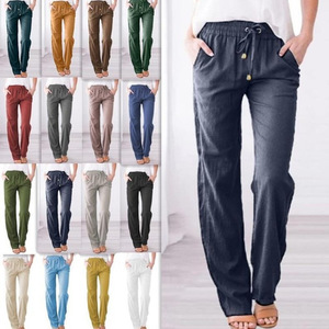 Colección Primavera Verano 2026, Nuevos Pantalones de Lino y Algodón de Color Sólido para Mujer, con Cordón Ajustable - Product Image 2