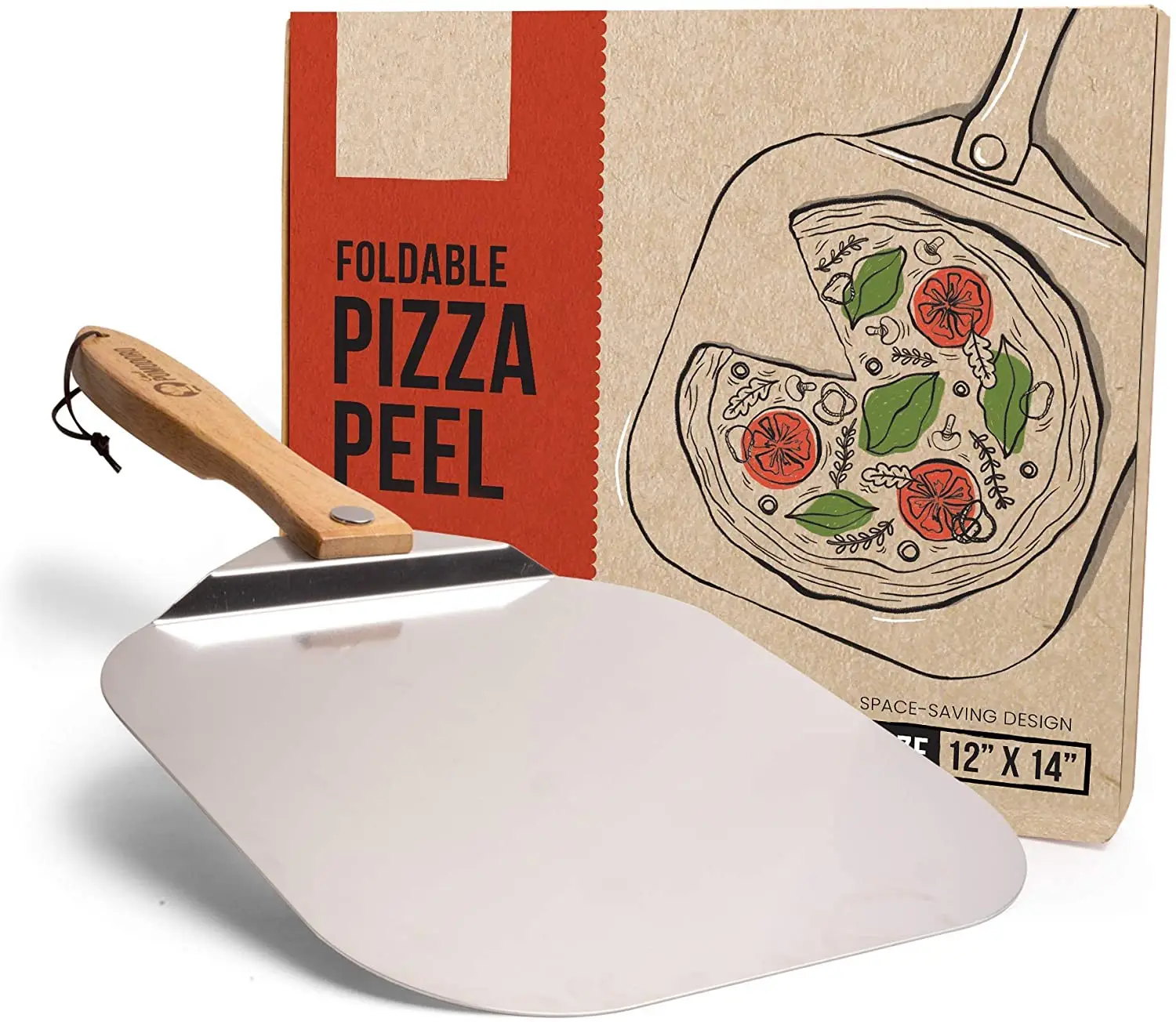 Aluminum Metal Pizza Peel with Foldable Wood Handle for Easy Storage 12x14 inch Gourmet Luxury Pizza Paddle for Baking Bread