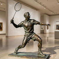 Figurine de joueur de badminton en bronze dynamique – Sculpture moulée à la cire perdue avec raquette, thème mode et lettres, décoration de jardin