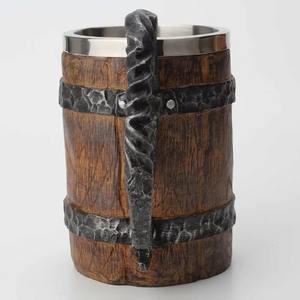 Boccale da Birra Stile Vichingo Simulazione <span class=keywords><strong>Botte</strong></span> in <span class=keywords><strong>Legno</strong></span> Tazza da Birra a Doppia Parete in Metallo Isolato 1 Pezzo per Bar - Product Image 6