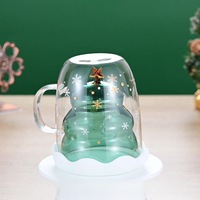Mug Isotherme en Verre Double Paroi Borosilicate avec Poignée, Tasse Arbre de Noël pour Café, Thé ou Expresso