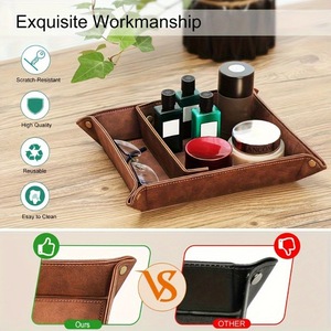 Plateaux de rangement en cuir amovibles en gros, plateau EDC en cuir pour table de chevet, plateau de valet pour homme, organisateur de bureau en gros - Product Image 3