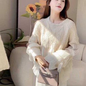 Maglione in Chiffon di <span class=keywords><strong>pizzo</strong></span> bianco <span class=keywords><strong>con</strong></span> fiore personalizzato manica lunga girocollo da donna - Product Image 3