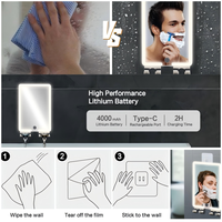 Miroir de salle de bain intelligent à écran tactile sans contact, anti-buée, avec capteur, éclairage LED, carré, mural, simple face, en ABS