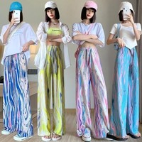 Nouveau style été 2026 – Pantalon large plissé accordéon taille haute décontracté à drapage fluide imprimé tie-dye rayures arc-en-ciel pour le sport