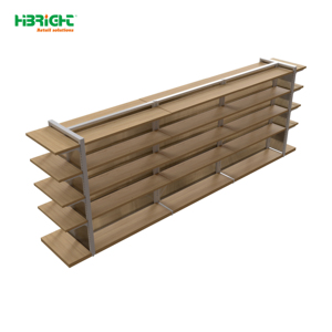 Estantería de Isla de Cuatro Lados con Acabado de Madera Resistente y de Alta Luminosidad para Supermercado - Product Image 1