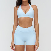Vente en gros 2026 – Ensemble de sport pour femme : soutien-gorge de yoga à col en V profond, short taille haute, pantalon évasé push-up, leggings, tenue d'entraînement Pilates