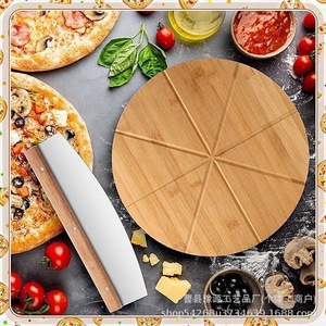 Tabla de Madera de Bambú Multifuncional para Pizza y Queso, con Cortador de Pizza de Doble Cara y 8 Ranuras, Bandeja Redonda de Madera - Product Image 3