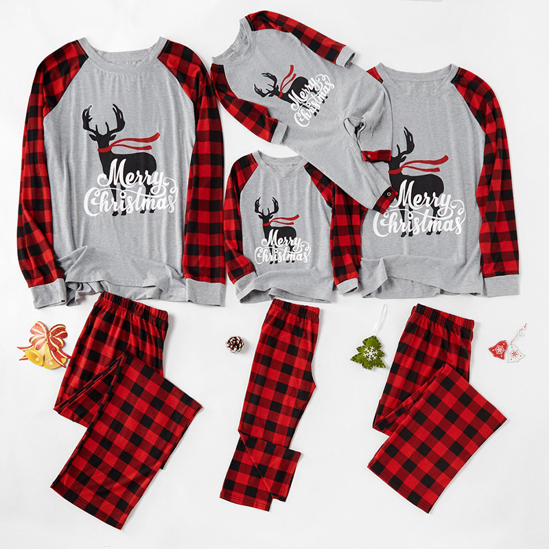Christmas Family Pajamas Matching Sets Deer Classic Plaid Xmas Clothes Soft Outfit Sleepwear