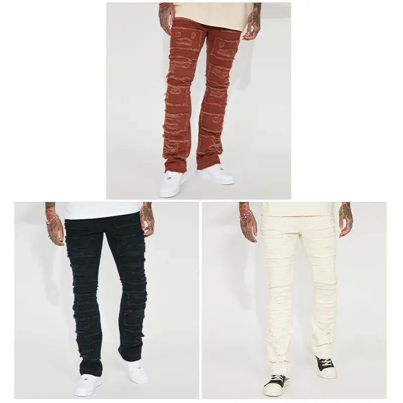 2023 baru dalam Y2k 5 saku kustom ditumpuk Skinny Flare Jeans Denim untuk pria