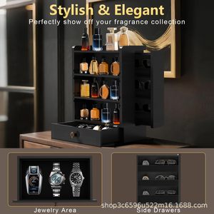 Wooden Perfume Storage Box Multi Layer <b>Desktop</b> Organizer With Drawers For Perfume And Sunglasses Display Rack Black 5 Floors - Product Image 4