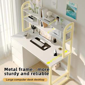 โต๊ะคอมพิวเตอร์สีขาวขนาด60นิ้วปรับได้พร้อมลิ้นชัก3อันคอกเปิดประทุนสำหรับห้องนอนขนาดเล็กพื้นที่อ่านหนังสือสำหรับโฮมออฟฟิศ - Product Image 5