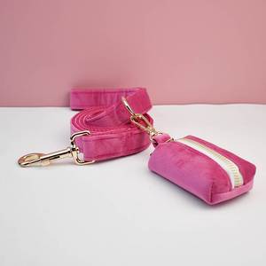 Conjunto de <span class=keywords><strong>collar</strong></span> y correa de perro de terciopelo rojo rosa personalizado, arnés de mascota personalizado con bolsas Pop, accesorio de correa para cachorro - Product Image 6