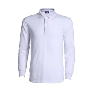 Polo blanc à manches longues pour homme, collection, col brodé, en coton, bon marché