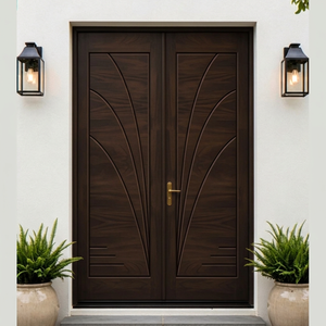 Puerta de Entrada Exterior Moderna de Madera Sólida GA-39L para Villa y Entrada Principal con Doble Ranura - Product Image 1
