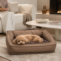 Canapé-lit de luxe pour animaux de compagnie, tissu simili cuir marron café, fausse fourrure de vison, canapé-lit personnalisé pour animaux de compagnie