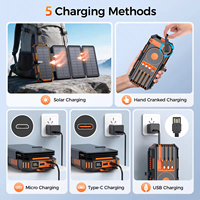 Batterie externe d'urgence, chargeur solaire à manivelle avec affichage numérique, lampe de poche, boussole et charge sans fil pour utilisation en extérieur