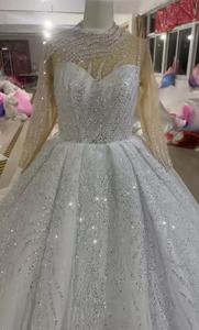 Venta al por mayor África vestido de novia vestido de baile totalmente con cuentas de encaje de manga larga personalizado Catedral tren brillo princesa vestido de novia 2025 - Product Image 3