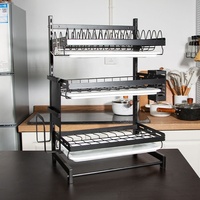 Gloway – support de cuisine détachable SS, organisateur de vaisselle à 3 niveaux avec égouttoir porte-ustensiles pour assiettes bol