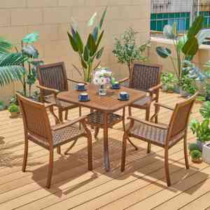 New Product Coffee <strong>Table</strong> Set Patio Furniture Aluminum Slat <strong>Table</strong> Wood Grain Metal Square <strong>Garden</strong> <strong>Bistro</strong> Outdoor for Restaurant - Product Image 6