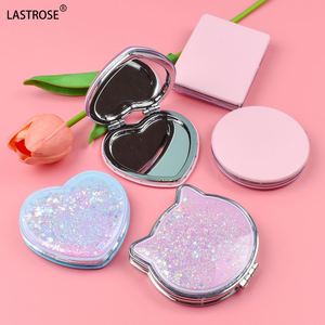 Portable Single-Sided Mini Lighted Magnifying <b>Makeup</b> Mirror Sparkling Quicksand Glitter Effect Round Flip Cosmetic <b>Tool</b> - Product Image 5