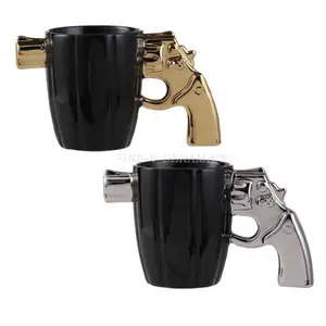 Grosir Kreatif Cangkir Kopi Pegangan Pistol Keramik Mug Lucu Cangkir Teh Susu 3D Pistol Berbentuk Pegangan Kreatif Mug Perlengkapan Minum