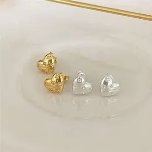 SE2065 925 Pure Silver Zircon Love Stud Earrings Gold Vermeil Heart Love Shaped Stud Earrings Waterproof Jewelry