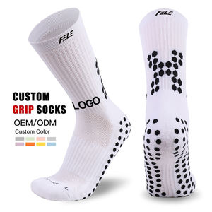 Gran oferta logotipo personalizado transpirable Terry Grip Crew calcetines flocado Grip calcetines flocado antideslizante Crew Grip calcetines con logotipo inferior - Product Image 1