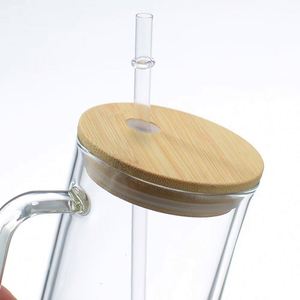 Tazas de sublimación transparentes para viaje al por mayor RTS, con tapa de bambú, en blanco, de 15 oz, de vidrio esmerilado de doble pared, personalizables, para café. - Product Image 3