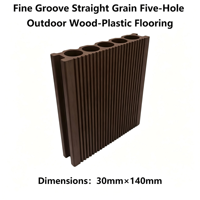 Plancher composite extérieur WPC à grain droit et rainures fines, couleur café foncé, 5 canaux, 30mmx140mm, étanche, pour jardin, système de pose par clic