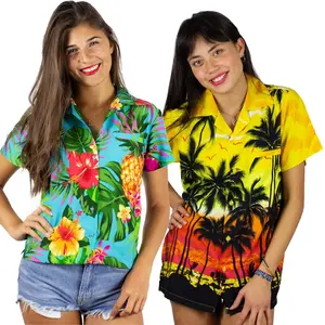 Dames Flamingo Hawaiiaanse Shirts Funky Tropische Tops Riviereiland Kleding Bloemenblouse Boho Kleding Aloha Shirt