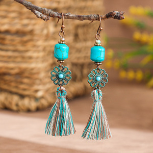 Feather <b>Drop</b> Earrings Alloy Antique <b>Bronze</b> Plated Bohemia Style Women's Party Jewelry - Product Image 2