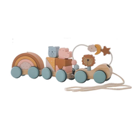 Enfants en bois début éducatif chariot lion animaux tirer bloc Train tirer corde voiture mains sur le cerveau jouets