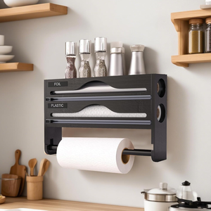 Distributeur de papier d'aluminium coupe-film alimentaire organisateur mural lame coulissante intégrée boîte de rangement de cuisine armoire garde-manger <span class=keywords><strong>réfrigérateur</strong></span> - Product Image 5