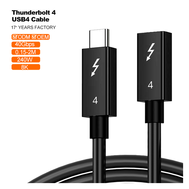 Hot Sale A283-2 Thunderbolt 4 Male-to-Female Type C Data Cable 8K 240W Fast Charging 40G High-Speed USB Cable for Notebook