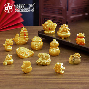 Miniature Golden Fortune Ornaments Set Resin Chinese New Year Feng Shui Decor For Living Room Desktop <b>Car</b> Decoration - Product Image 2