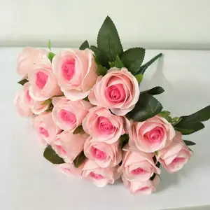 China artificial 18 cabeças rosa buquê flores fornecedor decoração seda artificial haste rosa peça central flor