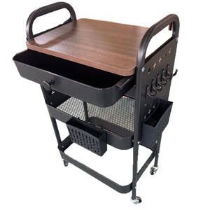 Storage <b>Cart</b> With Pegboard And Drawer 3 Tier Metal Movable Organizer For Indoor Use - Product Image 1