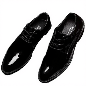Chaussures habillées noires à lacets pour hommes, en cuir verni, à bout pointu, rehaussantes, idéales pour le bureau, les affaires et les mariages - Product Image 4