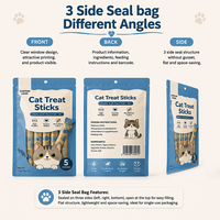Sachets en Mylar imprimés numériquement sur mesure, scellés sur 3 côtés, avec fenêtre, pour friandises pour chats et snacks pour animaux de compagnie