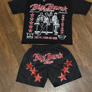 Custom Cropped Vintage Graphic Screen Dtg Printing <b>T</b>-<b>shirt</b> Nylon Shorts <b>Boxy</b> <b>t</b> <b>Shirt</b> and Short Set Men Summer Streetwear - Product Image 3