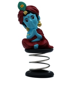 Hand-Painted Lord Krishna Spring Idol Blue Finish Decorative Car Dashboard & <b>Home</b> <b>Temple</b> Showpiece for Office & Gift - Product Image 1