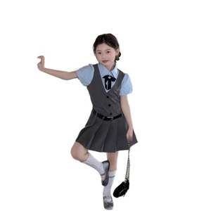 Novo Conjunto de Roupas para Meninas com 2 Peças, Vestido Escolar de Manga Curta Estilo Preppy para Meninas - Product Image 6