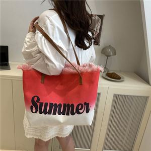 กระเป๋าโท้ทไล่สีลดราคา กระเป๋าถือสีสันสดใสสำหรับผู้หญิง กระเป๋าผ้าแคนวาสสำหรับเดินทางท่องเที่ยวชายหาด - Product Image 6