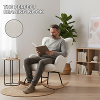 Fauteuil à Bascule Moderne Nordique Rembourré Personnalisé avec Accoudoirs, Fauteuil à Dossier Haut, Blanc