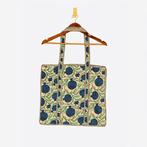 Sac fourre-tout bohème en toile avec motif brodé grenade, ouverture supérieure, idéal pour le shopping toutes saisons - Product Image 1