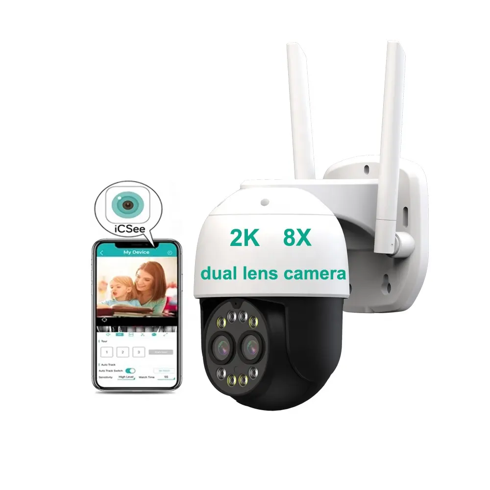 4MP 2K 8X Zoom Wifi CCTV Camera Outdoor Wireless Ip Colorful In Night AI Humanoid Tracking Smart Binocular Dual Lens PTZ camera