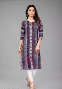 Crêpe Kurti style Jaipuri bleu Nouveau tendance court sans manches imprimé Ethnique Casual Wear Party Festive Indian Pakistanais - Product Image 2