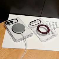 Casing Anti Benturan Transparan untuk iPhone Duo dengan Cincin Logam Putar dan Magnet, Bahan TPU PC untuk iPhone Duo